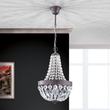 Suspension chaîne en cristal ARILA 1xE27/60W/230V d. 25,5 cm marron/patine