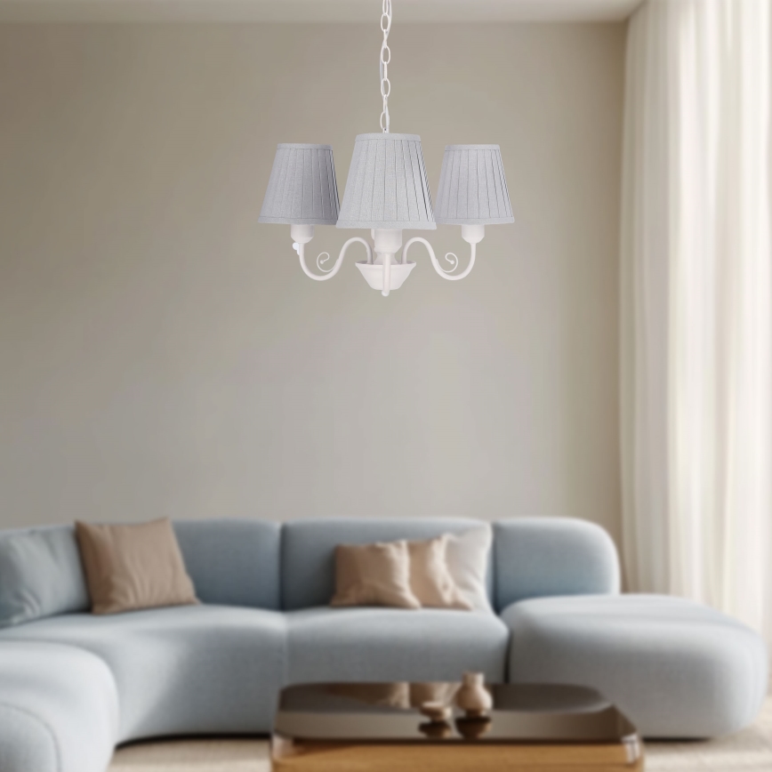 Suspension chaîne FIREZ 3xE27/40W/230V blanc/gris