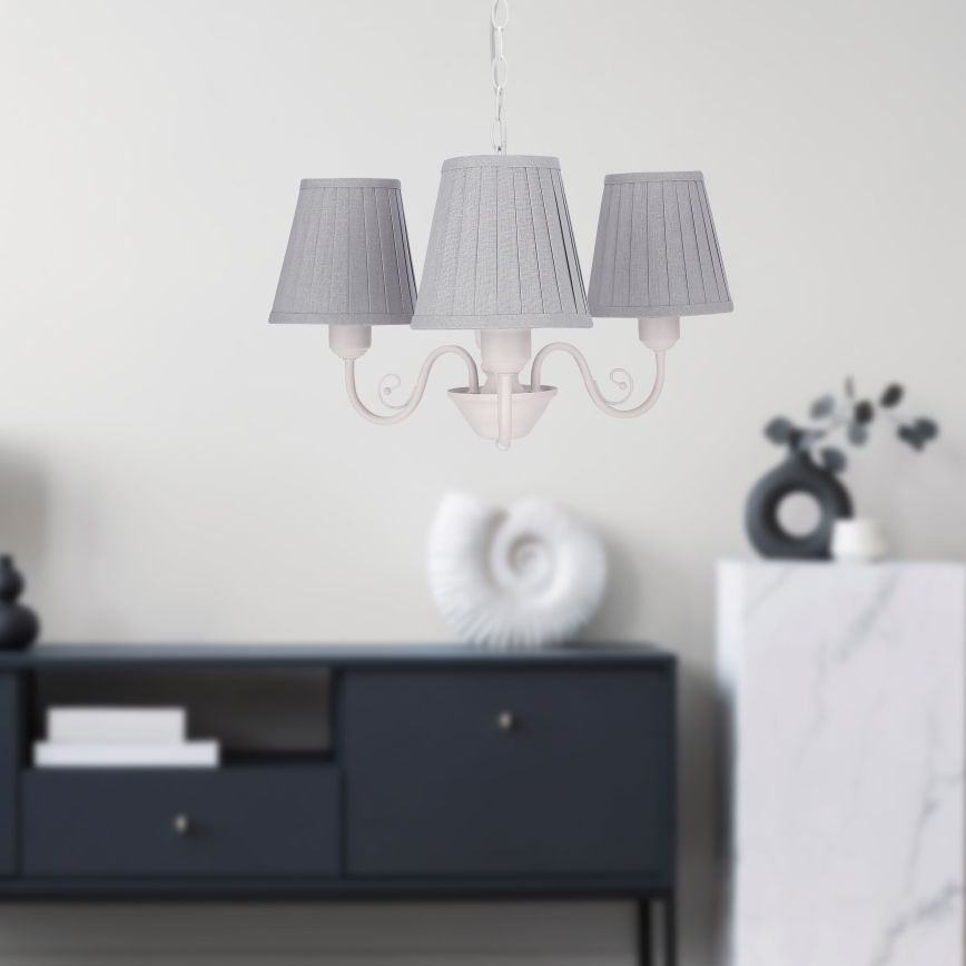 Suspension chaîne FIREZ 3xE27/40W/230V blanc/gris