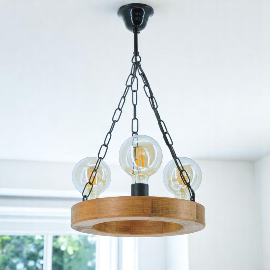 Suspension chaîne IOS 3xE27/60W/230V d. 30 cm hêtre - FSC certifié