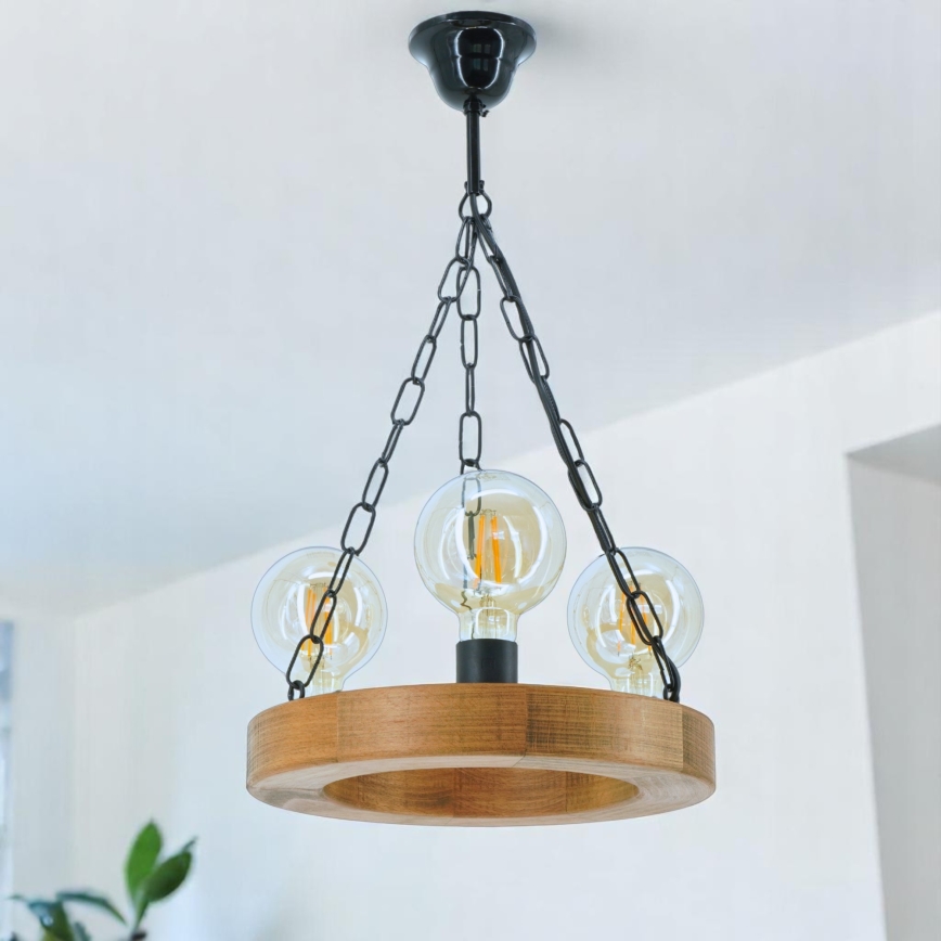 Suspension chaîne IOS 3xE27/60W/230V d. 30 cm hêtre - FSC certifié