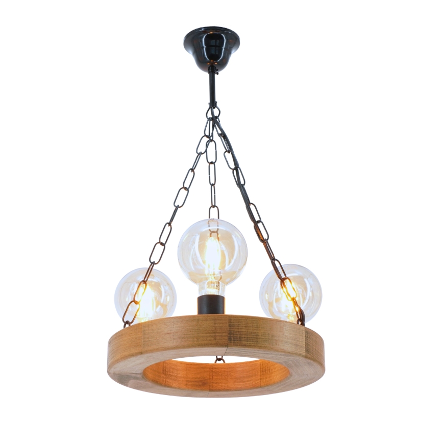 Suspension chaîne IOS 3xE27/60W/230V d. 30 cm hêtre - FSC certifié