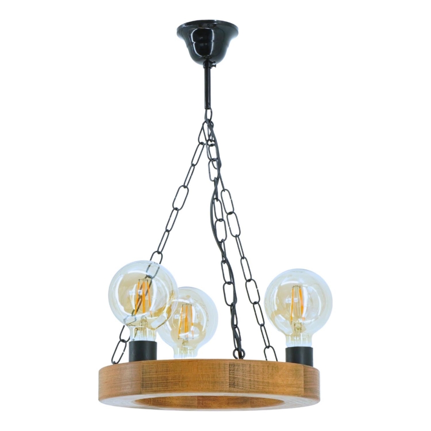 Suspension chaîne IOS 3xE27/60W/230V d. 30 cm hêtre
