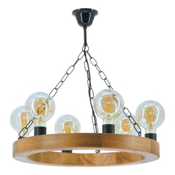 Suspension chaîne IOS 6xE27/60W/230V d. 50 cm hêtre - FSC certifié