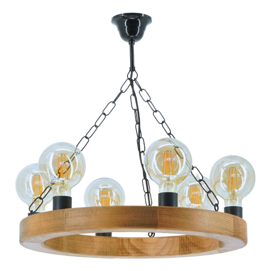 Suspension chaîne IOS 6xE27/60W/230V d. 50 cm hêtre - FSC certifié