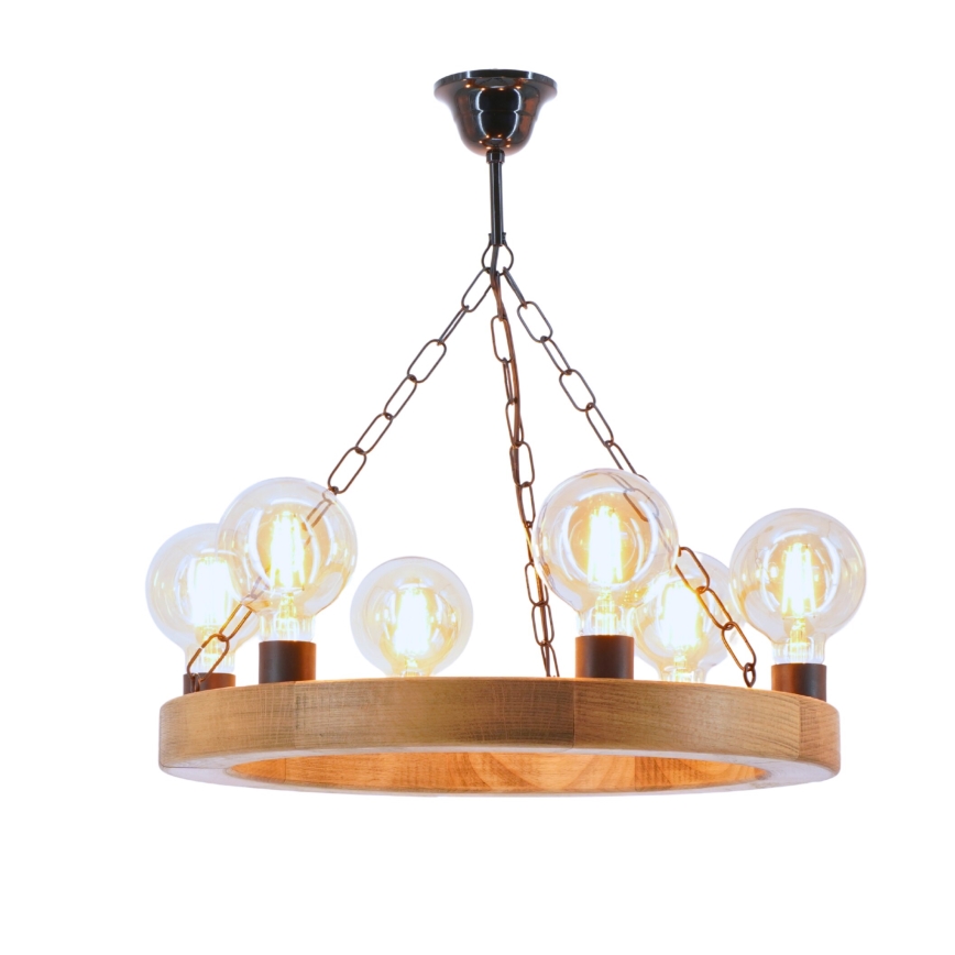 Suspension chaîne IOS 6xE27/60W/230V d. 50 cm hêtre - FSC certifié
