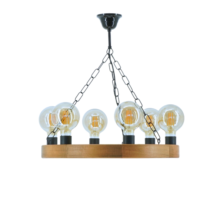 Suspension chaîne IOS 6xE27/60W/230V d. 50 cm hêtre - FSC certifié