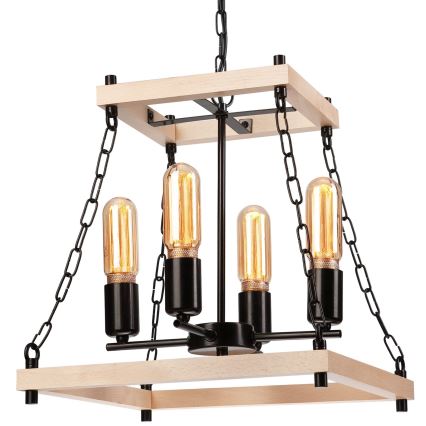 Suspension chaîne JASPER 4xE27/60W/230V hêtre/beige