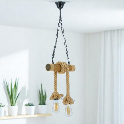 Suspension chaîne KOS 2xE27/60W/230V hêtre - FSC certifié