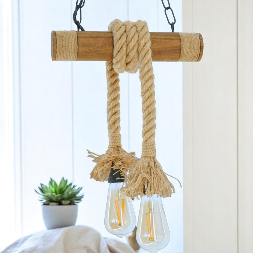 Suspension chaîne KOS 2xE27/60W/230V hêtre - FSC certifié