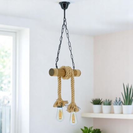 Suspension chaîne KOS 2xE27/60W/230V hêtre - FSC certifié