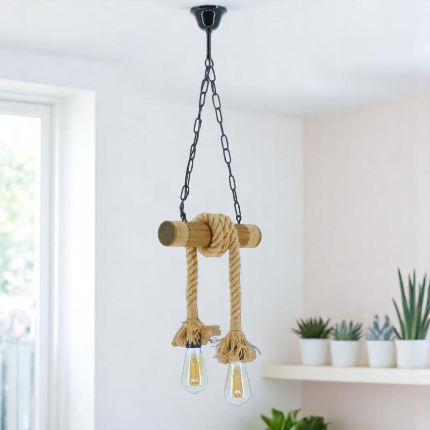 Suspension chaîne KOS 2xE27/60W/230V hêtre - FSC certifié
