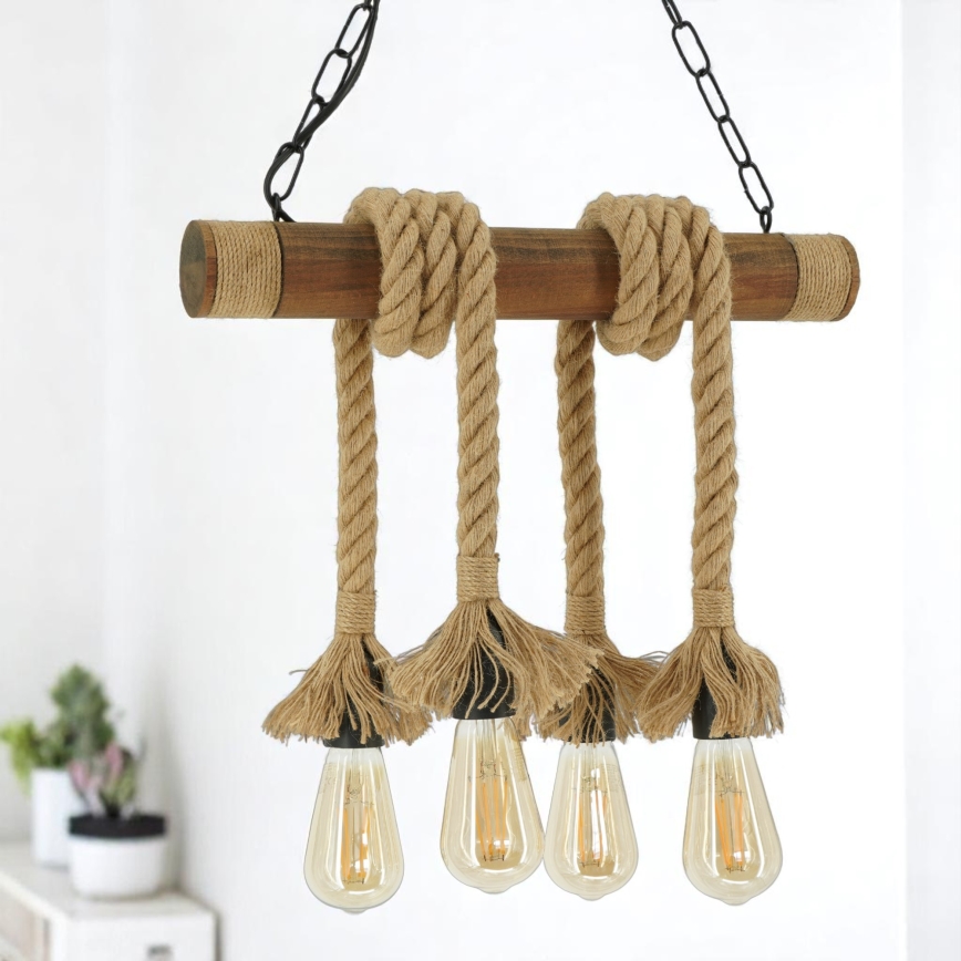 Suspension chaîne KOS 4xE27/60W/230V hêtre - FSC certifié