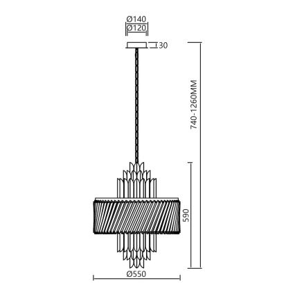 Suspension chaîne MARGOT 9xE14/40W/230V d. 55 cm doré