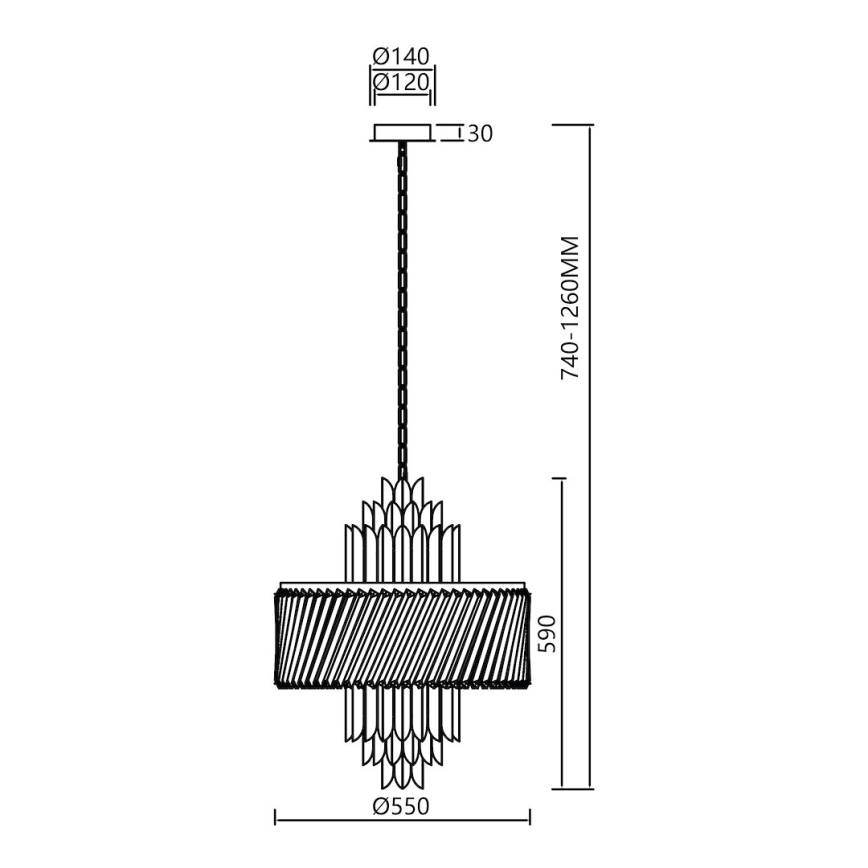 Suspension chaîne MARGOT 9xE14/40W/230V d. 55 cm doré
