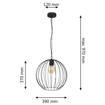 Suspension chaîne MERCURE 1xE27/15W/230V noir