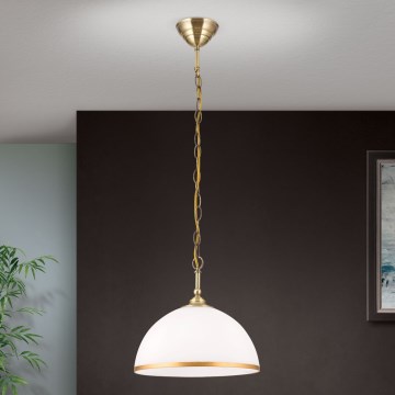 Suspension chaîne OLD LAMP 1xE27/40W/230V d. 30 cm blanc/laiton