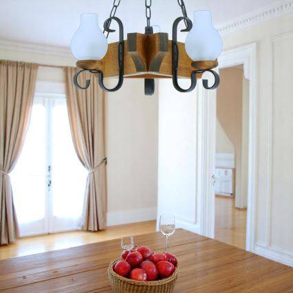 Suspension chaîne QUEEN 3xE14/40W/230V hêtre - FSC certifié