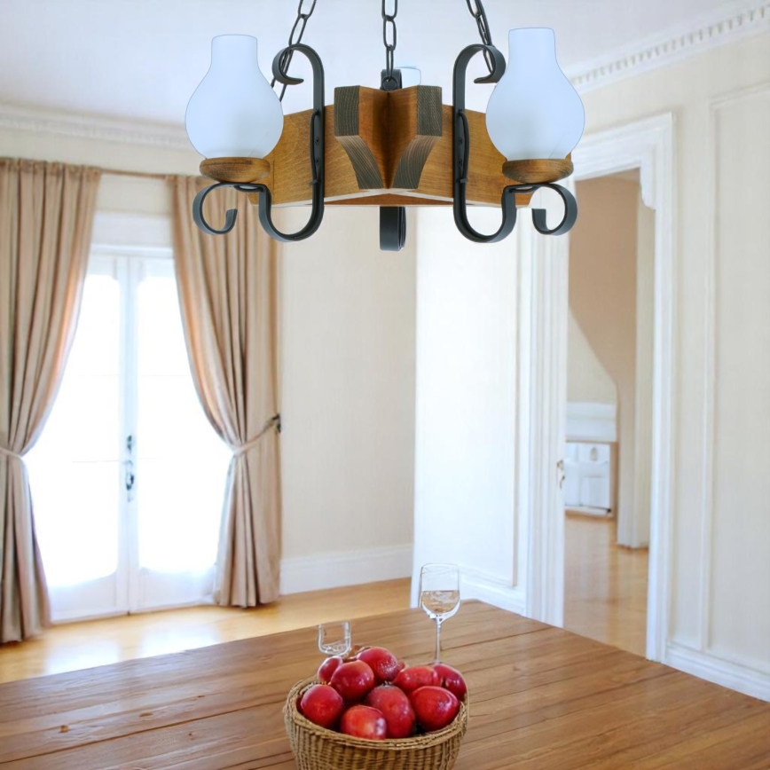 Suspension chaîne QUEEN 3xE14/40W/230V hêtre - FSC certifié