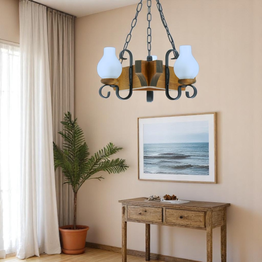 Suspension chaîne QUEEN 3xE14/40W/230V hêtre - FSC certifié
