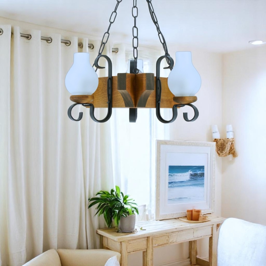 Suspension chaîne QUEEN 3xE14/40W/230V hêtre - FSC certifié