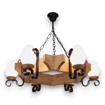 Suspension chaîne QUEEN 6xE14/40W/230V hêtre - FSC certifié
