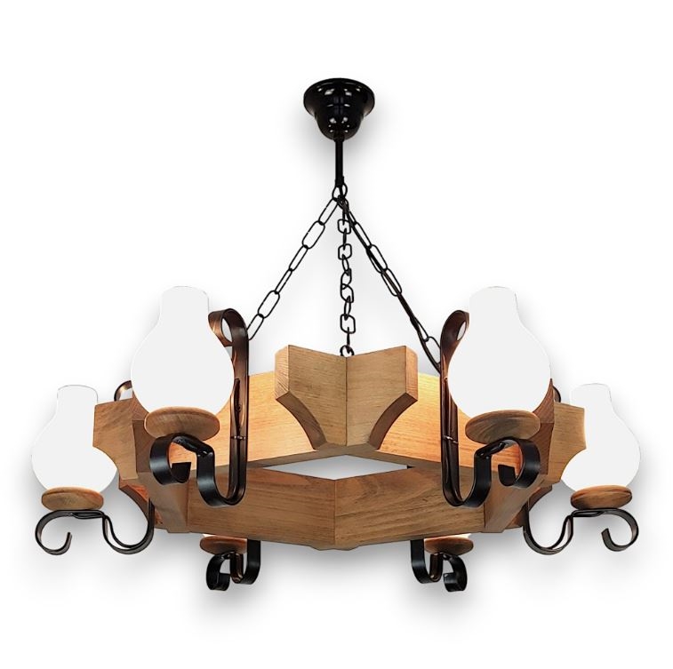 Suspension chaîne QUEEN 6xE14/40W/230V hêtre - FSC certifié