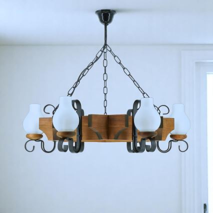 Suspension chaîne QUEEN 6xE14/40W/230V hêtre - FSC certifié