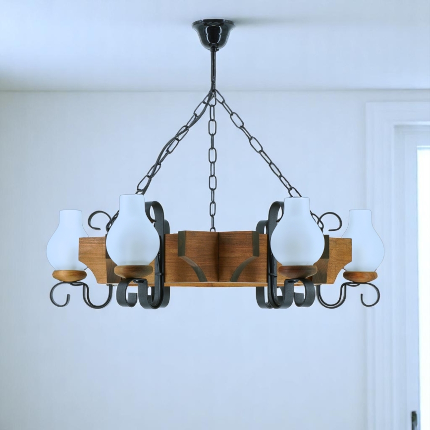 Suspension chaîne QUEEN 6xE14/40W/230V hêtre - FSC certifié