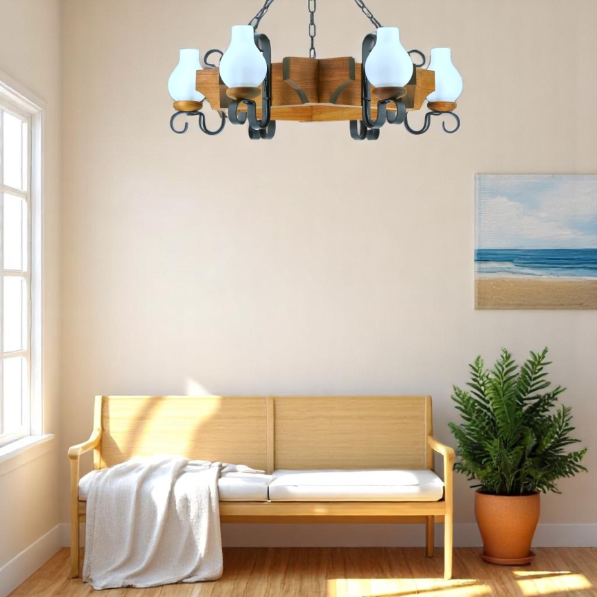 Suspension chaîne QUEEN 6xE14/40W/230V hêtre - FSC certifié