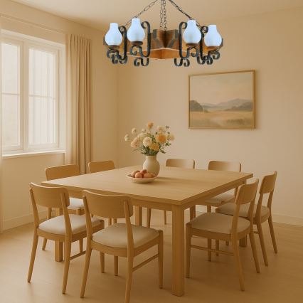 Suspension chaîne QUEEN 8xE14/40W/230V hêtre - FSC certifié