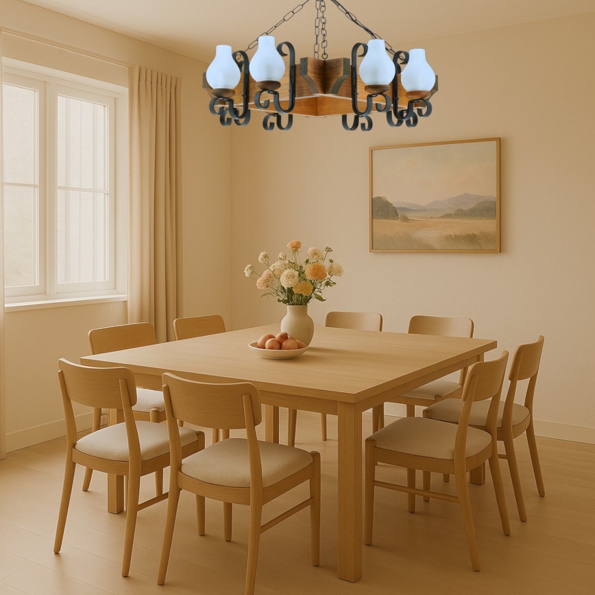Suspension chaîne QUEEN 8xE14/40W/230V hêtre - FSC certifié