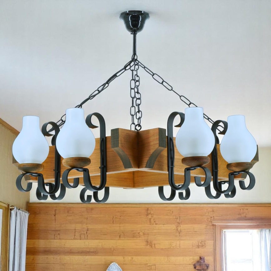 Suspension chaîne QUEEN 8xE14/40W/230V hêtre - FSC certifié