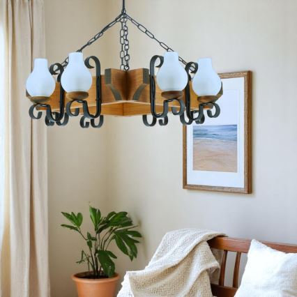 Suspension chaîne QUEEN 8xE14/40W/230V hêtre - FSC certifié