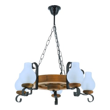 Suspension chaîne ROATA 5xE14/40W/230V d. 30 cm hêtre - FSC certifié