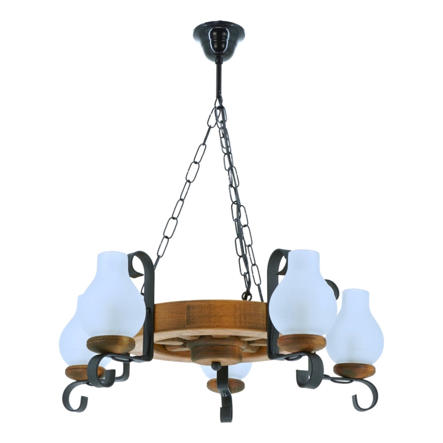 Suspension chaîne ROATA 5xE14/40W/230V d. 30 cm hêtre - FSC certifié