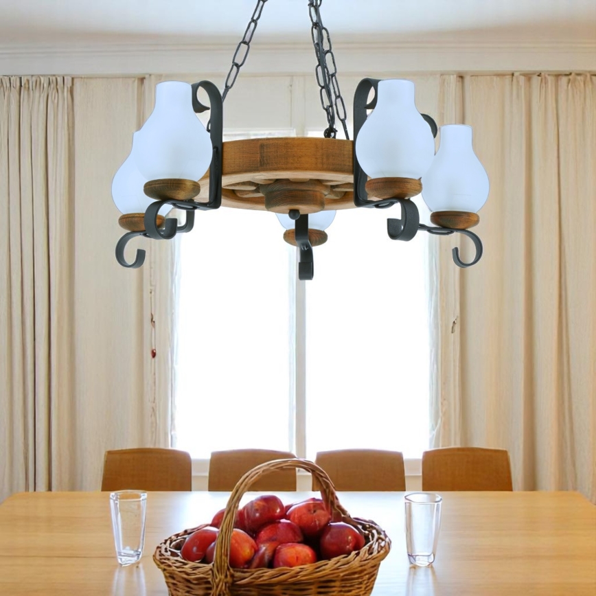 Suspension chaîne ROATA 5xE14/40W/230V d. 30 cm hêtre - FSC certifié