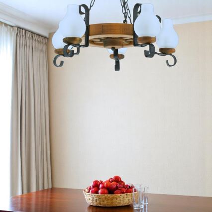 Suspension chaîne ROATA 5xE14/40W/230V d. 30 cm hêtre - FSC certifié