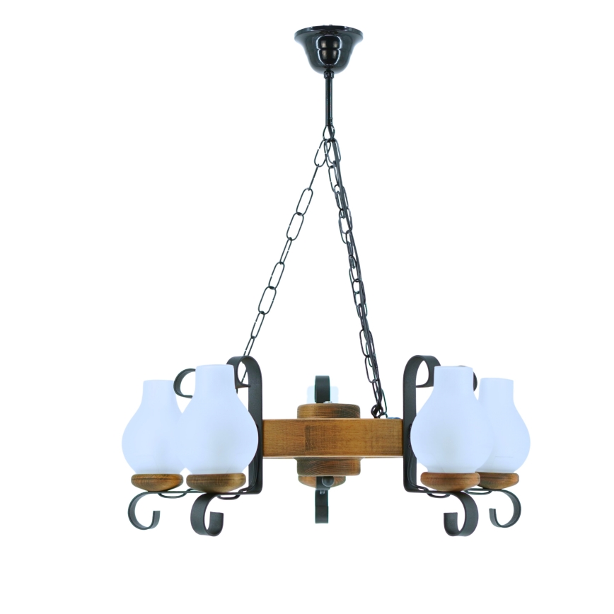 Suspension chaîne ROATA 5xE14/40W/230V d. 30 cm hêtre - FSC certifié