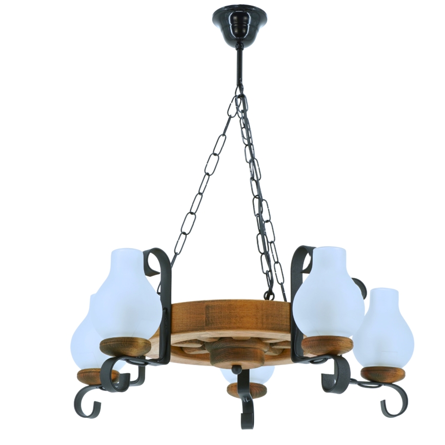 Suspension chaîne ROATA 5xE14/40W/230V d. 30 cm hêtre - FSC certifié