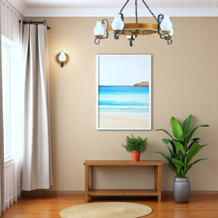 Suspension chaîne ROATA 5xE14/40W/230V d. 70 cm hêtre - FSC certifié