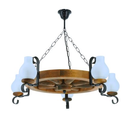 Suspension chaîne ROATA 5xE14/40W/230V d. 70 cm hêtre - FSC certifié