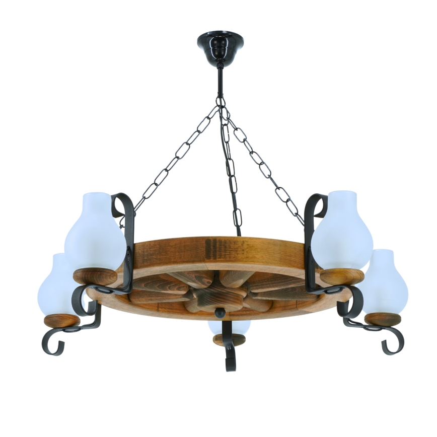 Suspension chaîne ROATA 5xE14/40W/230V d. 70 cm hêtre - FSC certifié