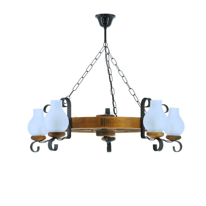Suspension chaîne ROATA 5xE14/40W/230V d. 70 cm hêtre - FSC certifié