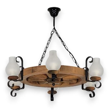 Suspension chaîne ROATA 6xE14/40W/230V d. 70 cm hêtre - FSC certifié