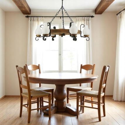 Suspension chaîne ROATA 6xE14/40W/230V d. 70 cm hêtre - FSC certifié