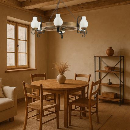 Suspension chaîne ROATA 6xE14/40W/230V d. 70 cm hêtre - FSC certifié