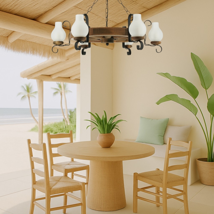 Suspension chaîne ROATA 6xE14/40W/230V d. 70 cm hêtre - FSC certifié