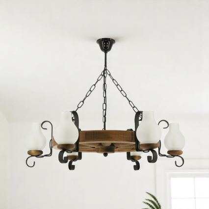 Suspension chaîne ROATA 6xE14/40W/230V d. 70 cm hêtre - FSC certifié