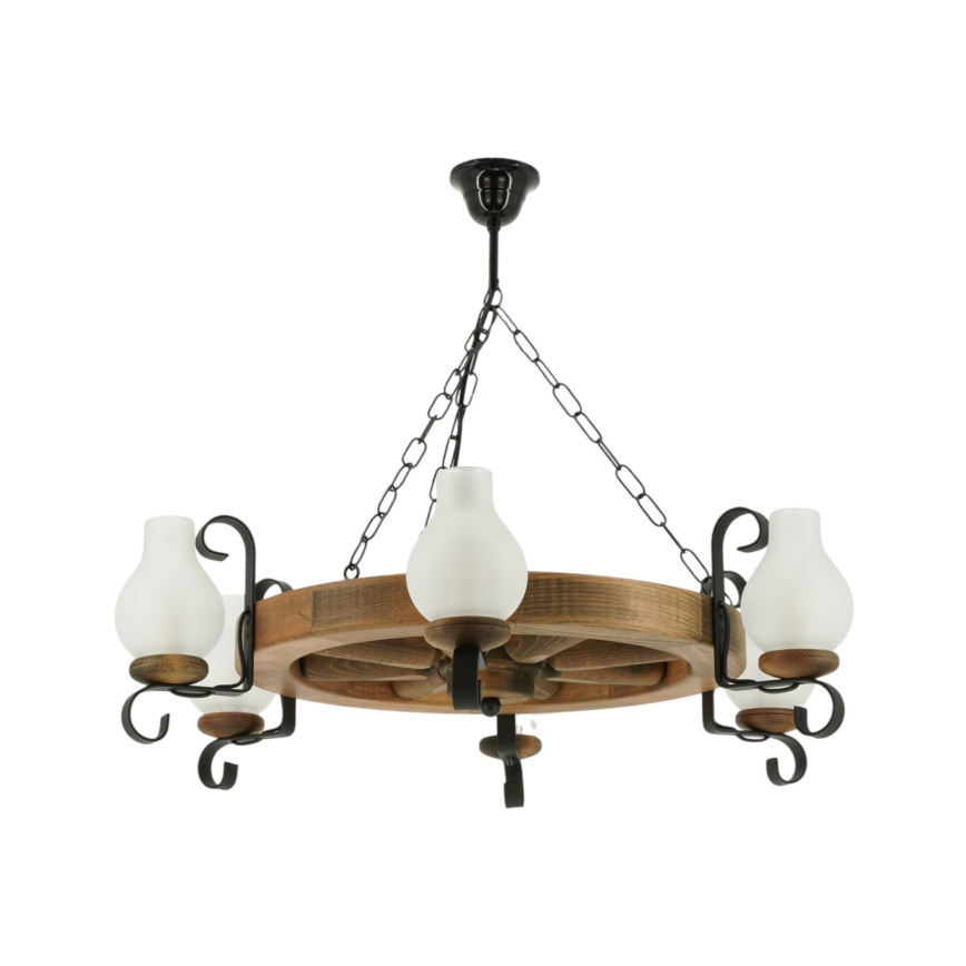 Suspension chaîne ROATA 6xE14/40W/230V d. 70 cm hêtre - FSC certifié